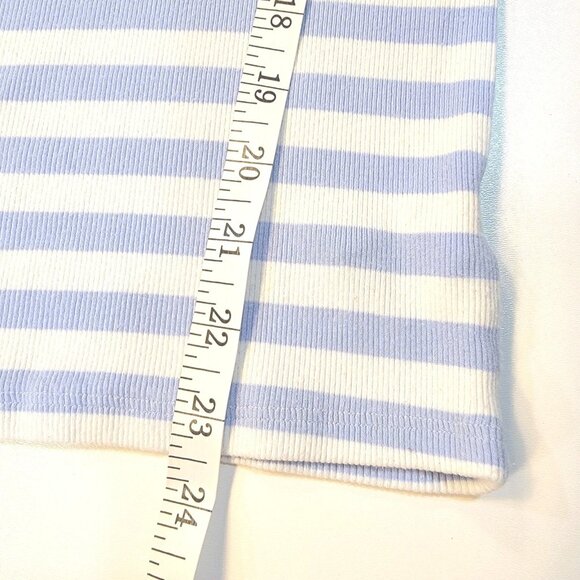 Y2K Bebe Rhinestone Tank Top Sz S Blue White Striped Stretch Knit - Picture 8 of 8